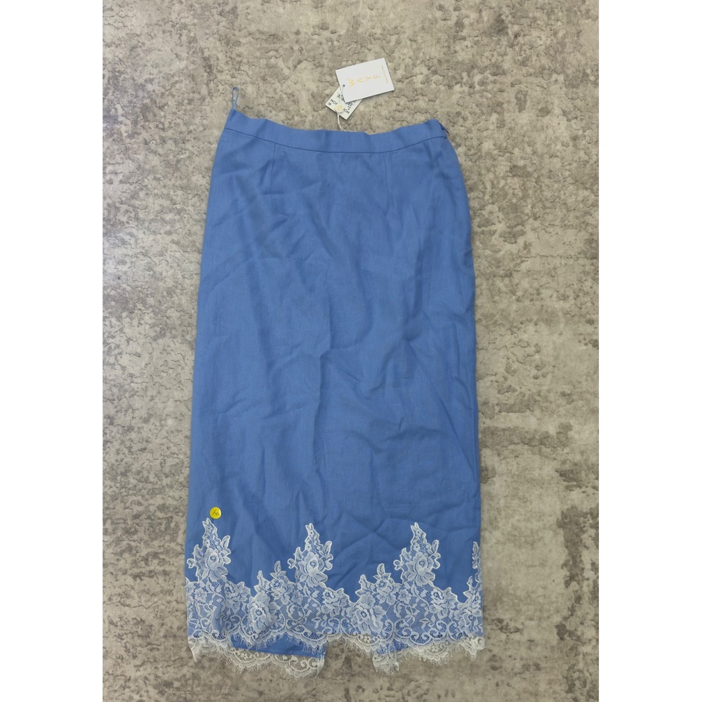 WAYF Womens Blue Lace Trim Maxi Skirt Elastic Waist Split Size M - Picture 2 of 5